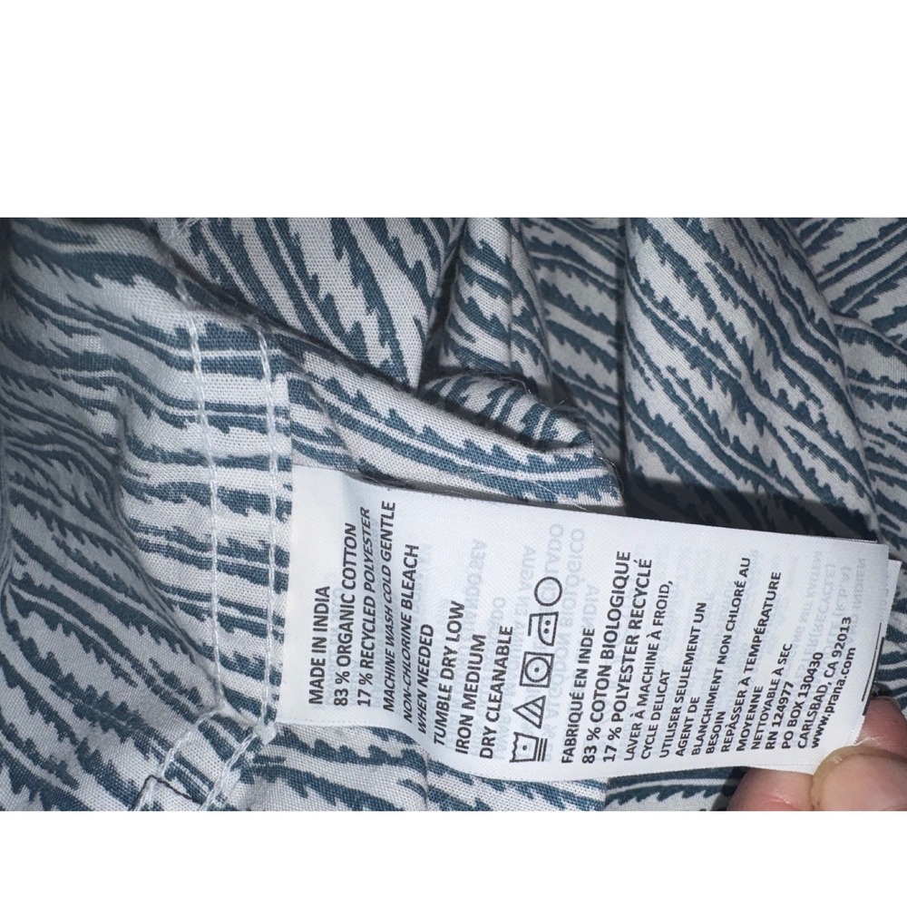 Prana Mens Slim Fit Short Sleeve Button Down Shirt White Navy Wave M11202533 LRG - Picture 5 of 10